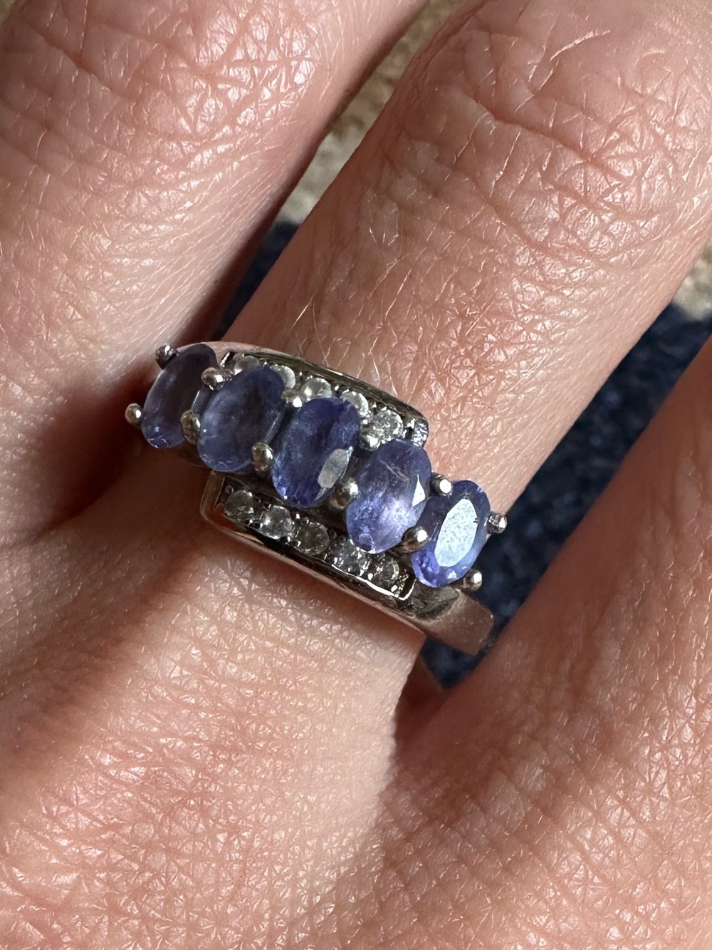 Vintage Sterling Silver Blue Tanzanite CZ Ring Size 7.5-7.75